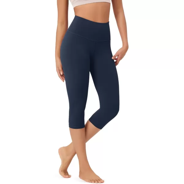 imageODODOS ODLEX High Waist Knee Length Workout Capris for Women 14quot 19quot Tummy Control Athletic Running Capri LeggingsNavy