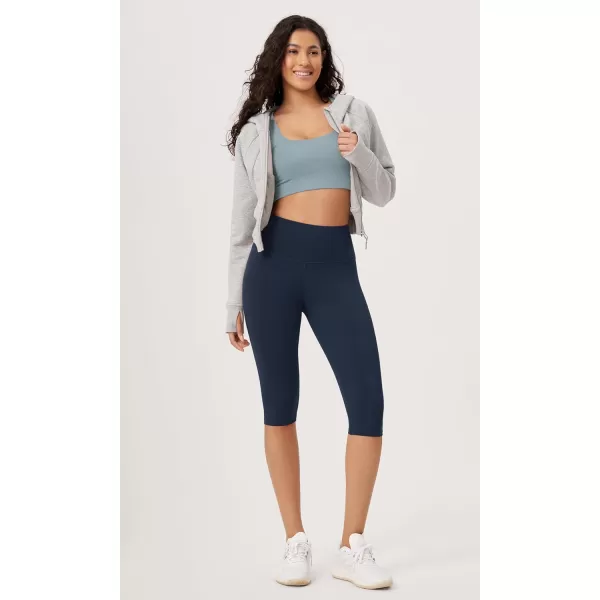 imageODODOS ODLEX High Waist Knee Length Workout Capris for Women 14quot 19quot Tummy Control Athletic Running Capri LeggingsNavy