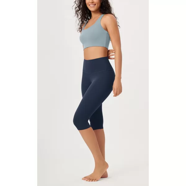 imageODODOS ODLEX High Waist Knee Length Workout Capris for Women 14quot 19quot Tummy Control Athletic Running Capri LeggingsNavy