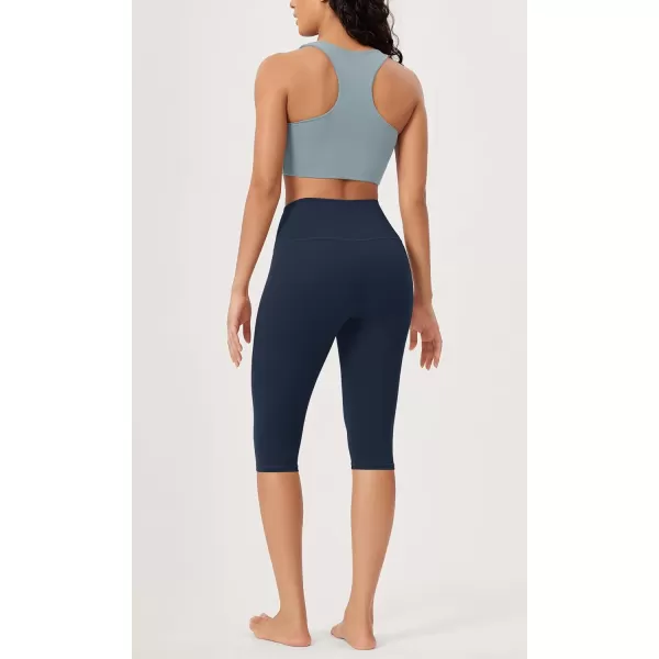 imageODODOS ODLEX High Waist Knee Length Workout Capris for Women 14quot 19quot Tummy Control Athletic Running Capri LeggingsNavy
