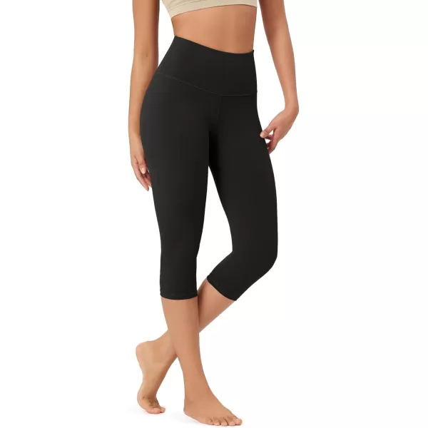 imageODODOS ODLEX High Waist Knee Length Workout Capris for Women 14quot 19quot Tummy Control Athletic Running Capri LeggingsOnyx Black Grey