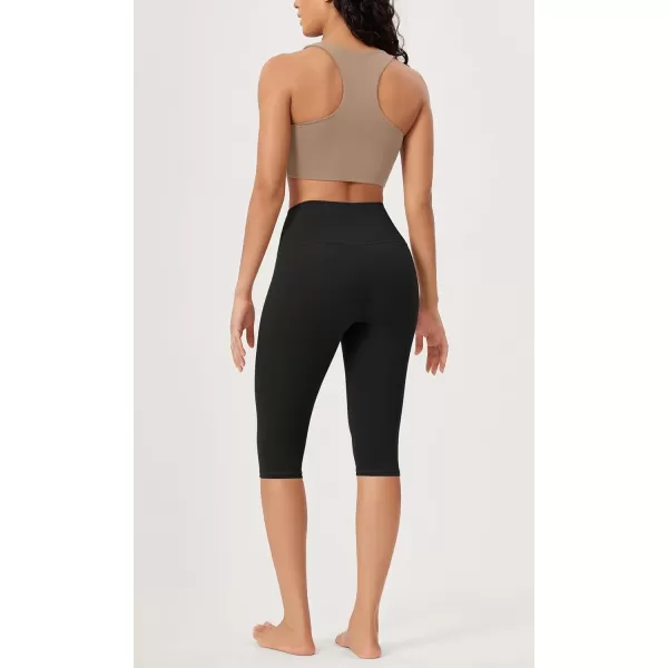 imageODODOS ODLEX High Waist Knee Length Workout Capris for Women 14quot 19quot Tummy Control Athletic Running Capri LeggingsOnyx Black Grey