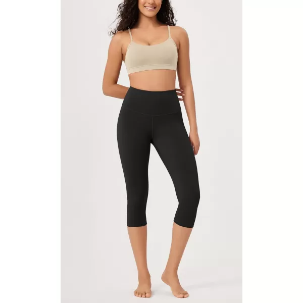 imageODODOS ODLEX High Waist Knee Length Workout Capris for Women 14quot 19quot Tummy Control Athletic Running Capri LeggingsOnyx Black Grey