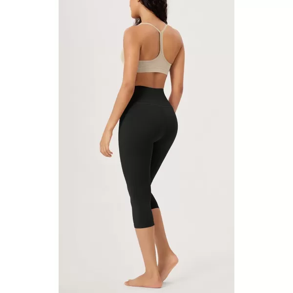 imageODODOS ODLEX High Waist Knee Length Workout Capris for Women 14quot 19quot Tummy Control Athletic Running Capri LeggingsOnyx Black Grey