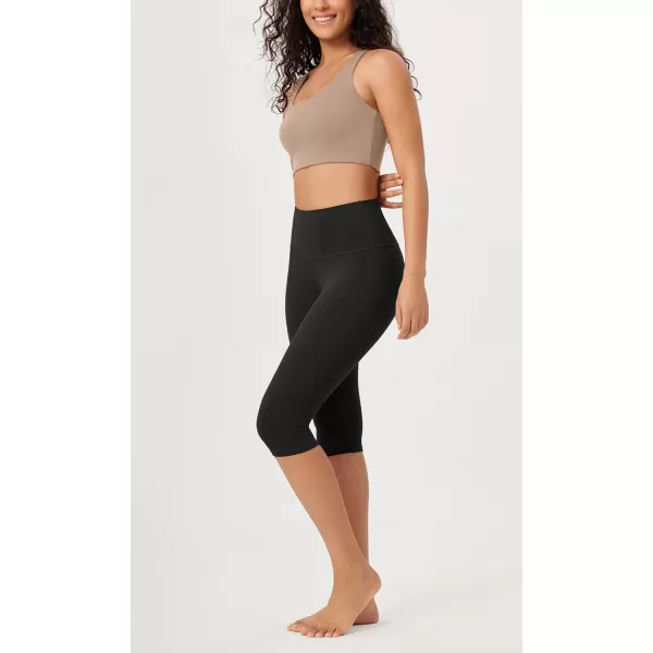 imageODODOS ODLEX High Waist Knee Length Workout Capris for Women 14quot 19quot Tummy Control Athletic Running Capri LeggingsOnyx Black Grey