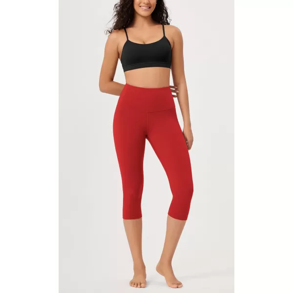 imageODODOS ODLEX High Waist Knee Length Workout Capris for Women 14quot 19quot Tummy Control Athletic Running Capri LeggingsRed