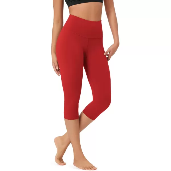 imageODODOS ODLEX High Waist Knee Length Workout Capris for Women 14quot 19quot Tummy Control Athletic Running Capri LeggingsRed