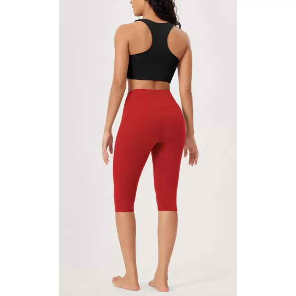 imageODODOS ODLEX High Waist Knee Length Workout Capris for Women 14quot 19quot Tummy Control Athletic Running Capri LeggingsRed