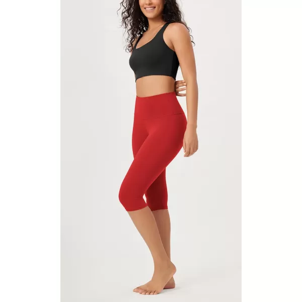 imageODODOS ODLEX High Waist Knee Length Workout Capris for Women 14quot 19quot Tummy Control Athletic Running Capri LeggingsRed