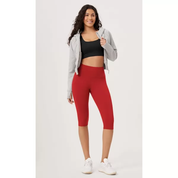 imageODODOS ODLEX High Waist Knee Length Workout Capris for Women 14quot 19quot Tummy Control Athletic Running Capri LeggingsRed