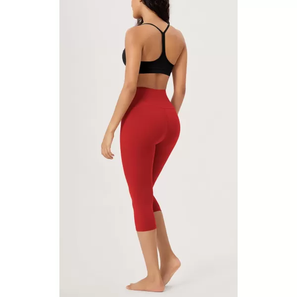 imageODODOS ODLEX High Waist Knee Length Workout Capris for Women 14quot 19quot Tummy Control Athletic Running Capri LeggingsRed
