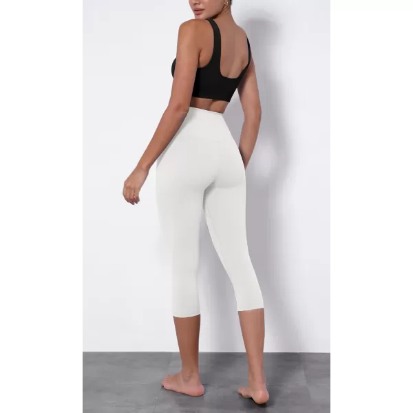 imageODODOS Womens Cross Waist Yoga Capris with Inner Pocket 19quot Inseam Gathered Crossover Workout Cropped Yoga PantsWhite