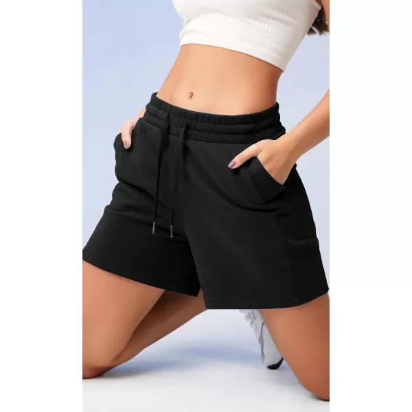 imageODODOS Womens Sweat Shorts 5quot Cotton French Terry High Waist Workout Casual Lounge Shorts with PocketsBlack