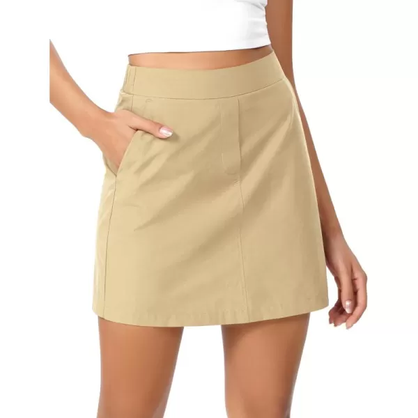 imageODODOS ALine Mini Skirt with Pockets for Women Cotton Woven High Waist Side Zipper Summer Casual SkirtsBeige