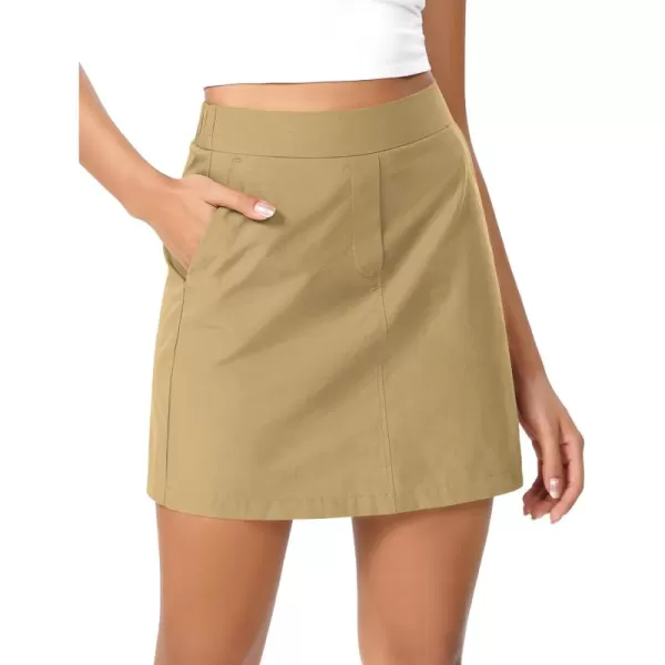 imageODODOS ALine Mini Skirt with Pockets for Women Cotton Woven High Waist Side Zipper Summer Casual SkirtsKhaki