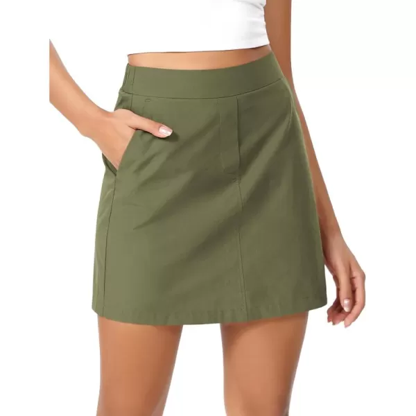 imageODODOS ALine Mini Skirt with Pockets for Women Cotton Woven High Waist Side Zipper Summer Casual SkirtsOlive Green