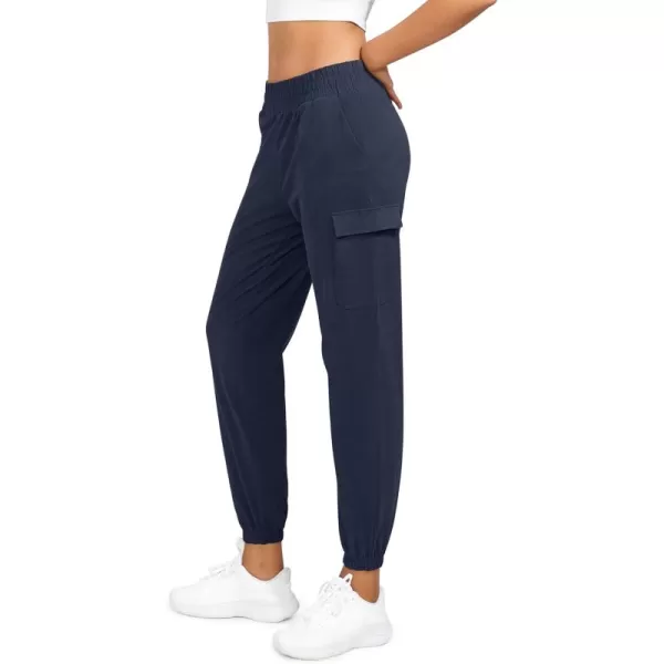 imageODODOS Cargo Jogger Ankle Pants for Women Cotton Soft Mid Waist Track Cuff Lounge Sweatpant with PocketsDark Blue