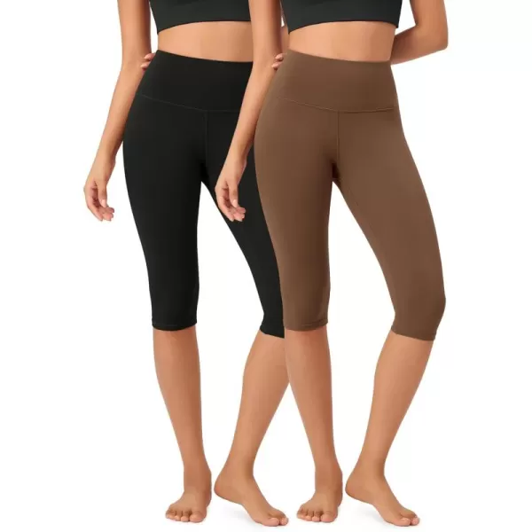 imageODODOS ODCLOUD 2Pack Buttery Soft Lounge Yoga Capris for Women 14quot  19quot  21quot High Waist Capri LeggingsBlackbrunette