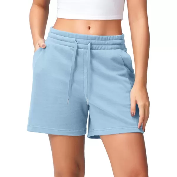 imageODODOS Womens Sweat Shorts 5quot Cotton French Terry High Waist Workout Casual Lounge Shorts with PocketsAir Blue