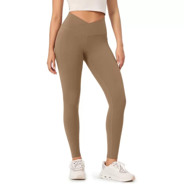 imageODODOS Buttery Soft Cross Waist Leggings with Pockets for Women ODCLOUD 25quot  28quot Crossover Lounge Yoga PantsLight Brown