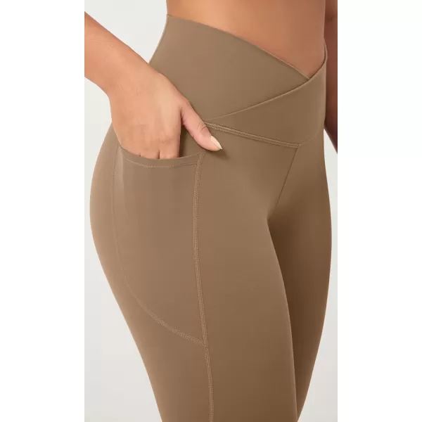 imageODODOS Buttery Soft Cross Waist Leggings with Pockets for Women ODCLOUD 25quot  28quot Crossover Lounge Yoga PantsLight Brown