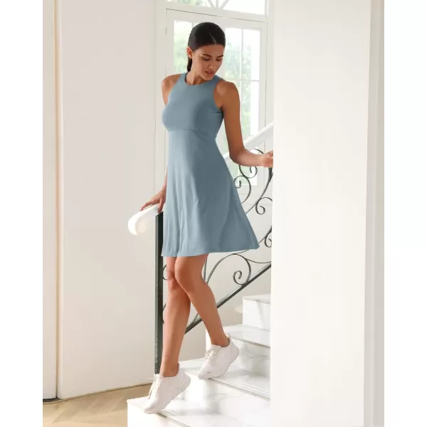 imageODODOS Casual Flare Tank Dress for Women Summer Sleeveless Sundress Mini Skater DressBlue Fusion