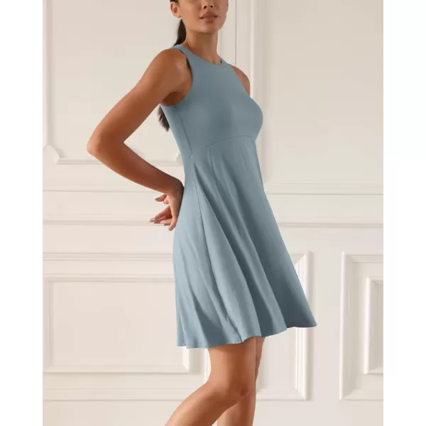 imageODODOS Casual Flare Tank Dress for Women Summer Sleeveless Sundress Mini Skater DressBlue Fusion
