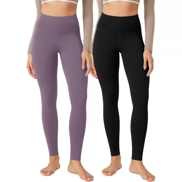 imageODODOS ODLEX 2Pack High Waist 78 Length Workout Leggings for Women 25quot  28quot Tummy Control Atheltic Yoga PantsBlackash Violet