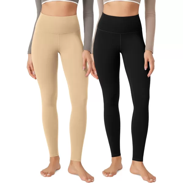 imageODODOS ODLEX 2Pack High Waist 78 Length Workout Leggings for Women 25quot  28quot Tummy Control Atheltic Yoga PantsBlackbeige