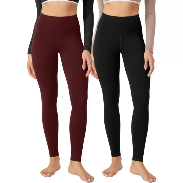 imageODODOS ODLEX 2Pack High Waist 78 Length Workout Leggings for Women 25quot  28quot Tummy Control Atheltic Yoga PantsBlackburgundy