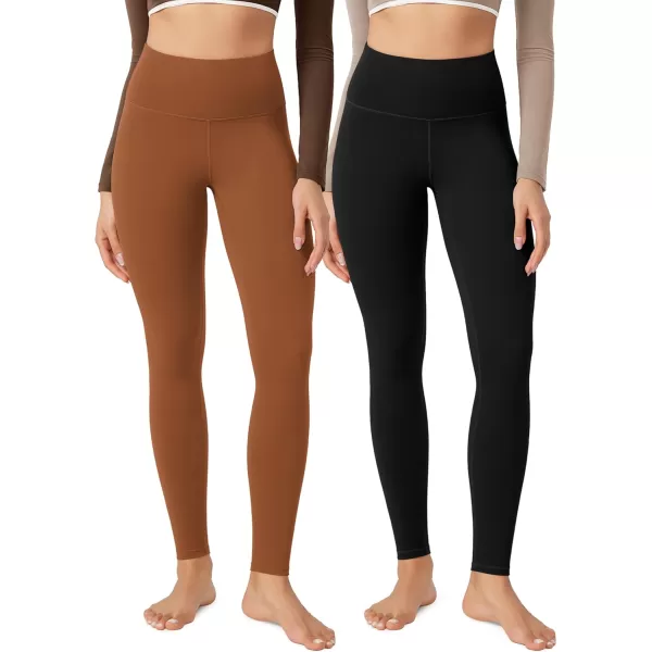 imageODODOS ODLEX 2Pack High Waist 78 Length Workout Leggings for Women 25quot  28quot Tummy Control Atheltic Yoga PantsBlackcaramel