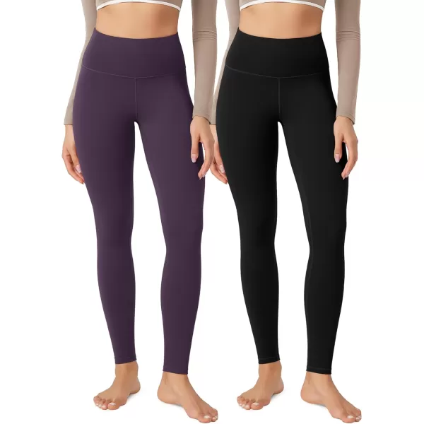 imageODODOS ODLEX 2Pack High Waist 78 Length Workout Leggings for Women 25quot  28quot Tummy Control Atheltic Yoga PantsBlackdark Purple