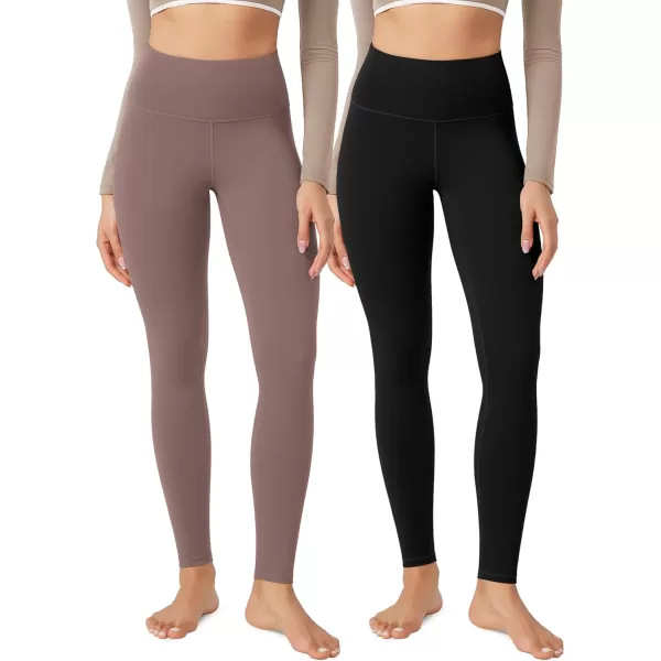 imageODODOS ODLEX 2Pack High Waist 78 Length Workout Leggings for Women 25quot  28quot Tummy Control Atheltic Yoga PantsBlackpurple Taupe