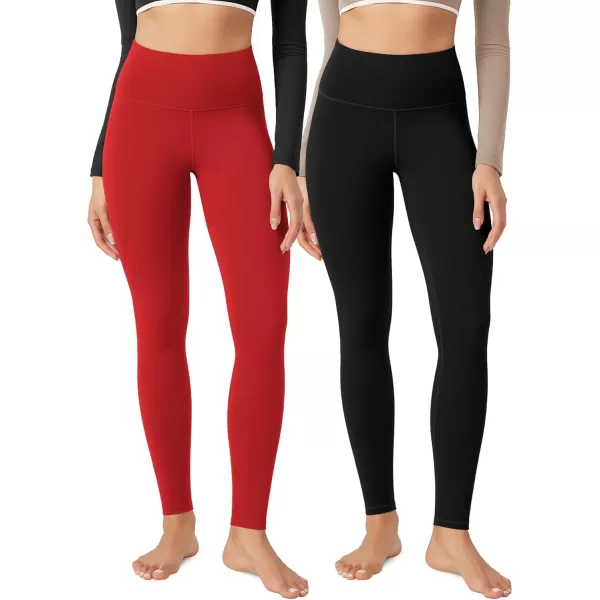 imageODODOS ODLEX 2Pack High Waist 78 Length Workout Leggings for Women 25quot  28quot Tummy Control Atheltic Yoga PantsBlackred