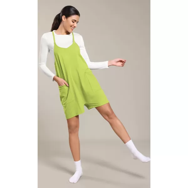 imageODODOS Womens Cotton Soft Romper with Pockets Racerback One Piece Outfit Short Jumpsuits Shirts Not IncludedGreen Glow