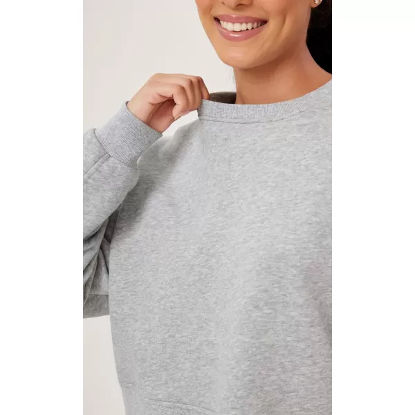 imageODODOS Womens Fleece Lined Oversized Cropped Sweatshirts Long Sleeve Crew Neck Pullover Crop TopHeather Grey