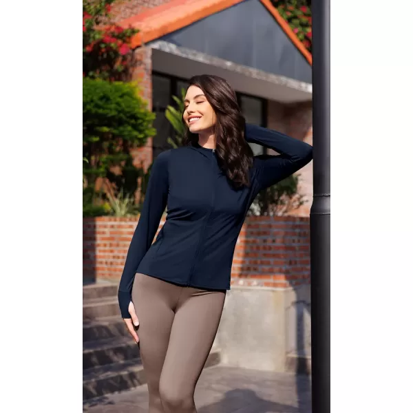 imageODODOS Womens UPF 50 Sun Protection Hoodie with Pockets Thumb Holes SPF Lightweight Long Sleeve Full Zip JacketNavy