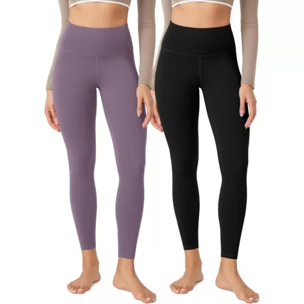 imageODODOS ODLEX 2Pack High Waist 78 Length Workout Leggings for Women 25quot  28quot Tummy Control Atheltic Yoga PantsBlackash Violet