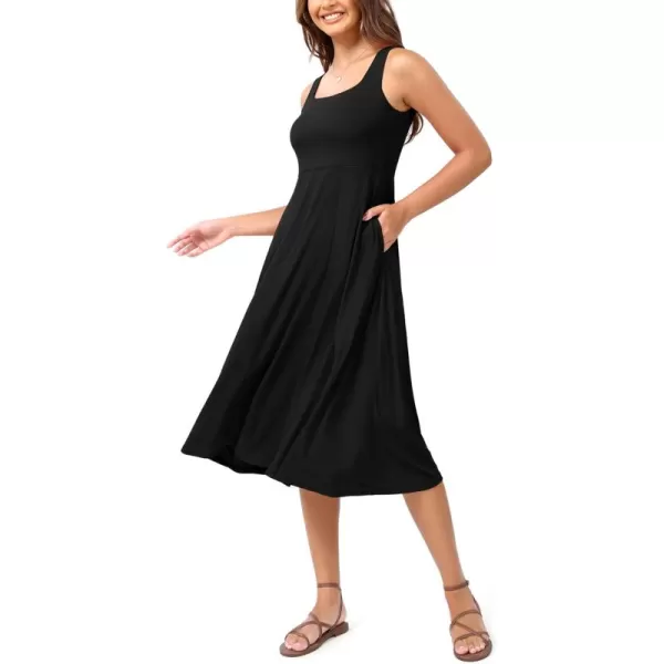 imageODODOS Square Neck Midi Dress with Pockets for Women Summer Casual Sleeveless Sundress Flare Tank DressBlack