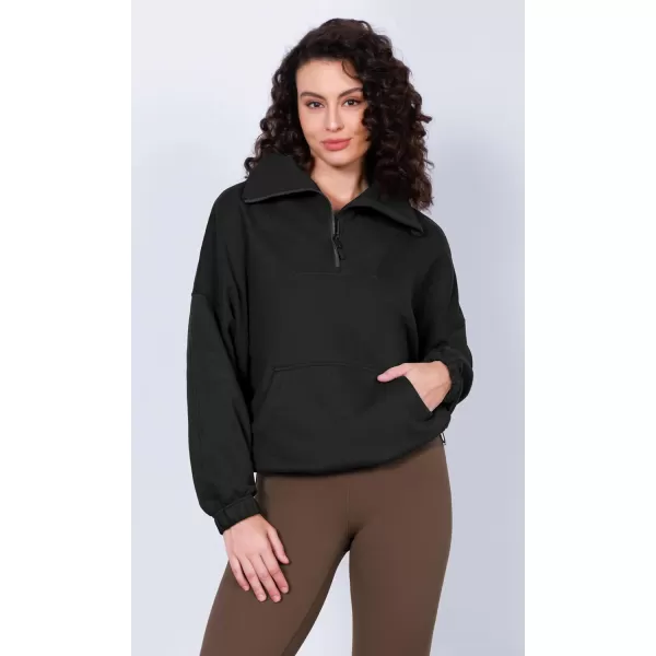 imageODODOS Cinchable Sweatshirts for Women Funnel Neck Half Zipper Hoodies Fleece Lined Oversized PulloverBlack