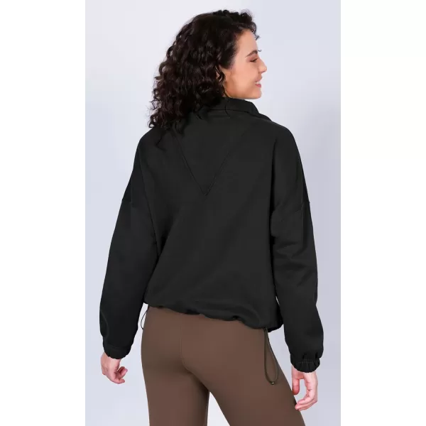 imageODODOS Cinchable Sweatshirts for Women Funnel Neck Half Zipper Hoodies Fleece Lined Oversized PulloverBlack