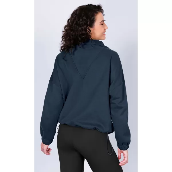 imageODODOS Cinchable Sweatshirts for Women Funnel Neck Half Zipper Hoodies Fleece Lined Oversized PulloverDeep Navy