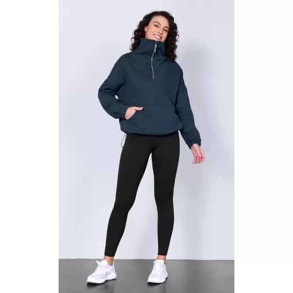 imageODODOS Cinchable Sweatshirts for Women Funnel Neck Half Zipper Hoodies Fleece Lined Oversized PulloverDeep Navy