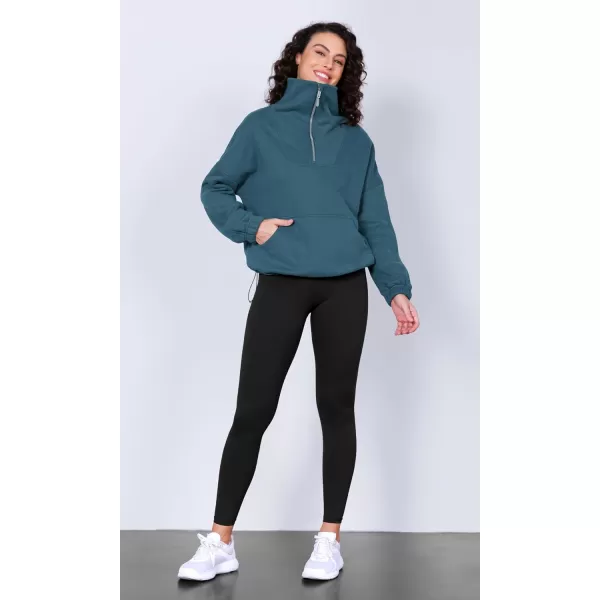 imageODODOS Cinchable Sweatshirts for Women Funnel Neck Half Zipper Hoodies Fleece Lined Oversized PulloverInk Blue