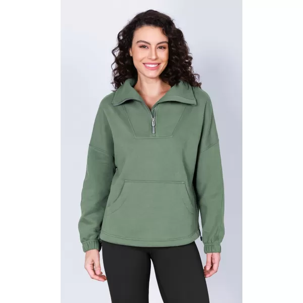 imageODODOS Cinchable Sweatshirts for Women Funnel Neck Half Zipper Hoodies Fleece Lined Oversized PulloverMedium Olive