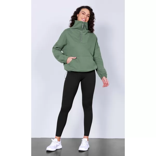 imageODODOS Cinchable Sweatshirts for Women Funnel Neck Half Zipper Hoodies Fleece Lined Oversized PulloverMedium Olive