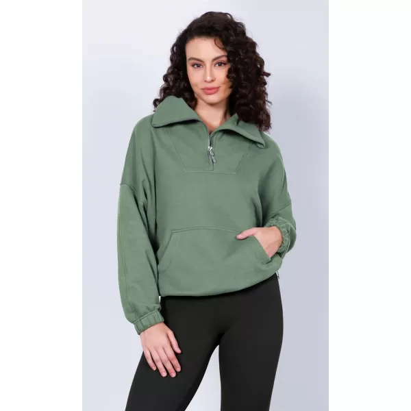 imageODODOS Cinchable Sweatshirts for Women Funnel Neck Half Zipper Hoodies Fleece Lined Oversized PulloverMedium Olive