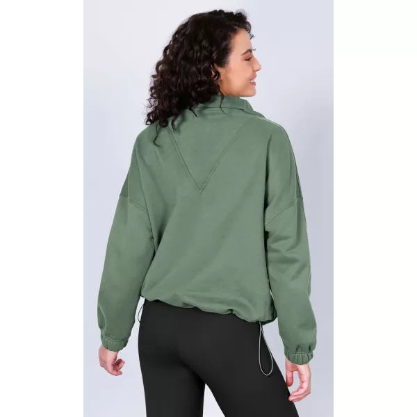 imageODODOS Cinchable Sweatshirts for Women Funnel Neck Half Zipper Hoodies Fleece Lined Oversized PulloverMedium Olive