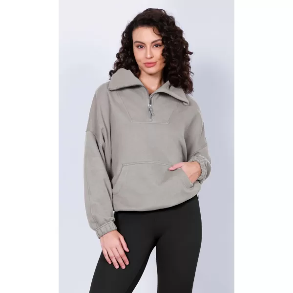 imageODODOS Cinchable Sweatshirts for Women Funnel Neck Half Zipper Hoodies Fleece Lined Oversized PulloverMushroom