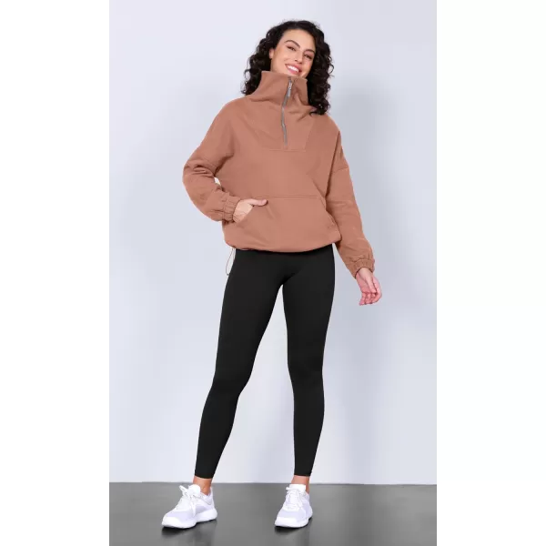 imageODODOS Cinchable Sweatshirts for Women Funnel Neck Half Zipper Hoodies Fleece Lined Oversized PulloverMuted Clay